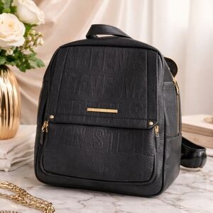 Steve Madden Black & Gold Logo Backpack – Chic & Spacious